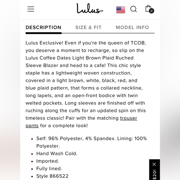 Lulus Coffee Dates Light Brown Plaid Ruched Sleeve Blazer - XS - Picture 12 of 15